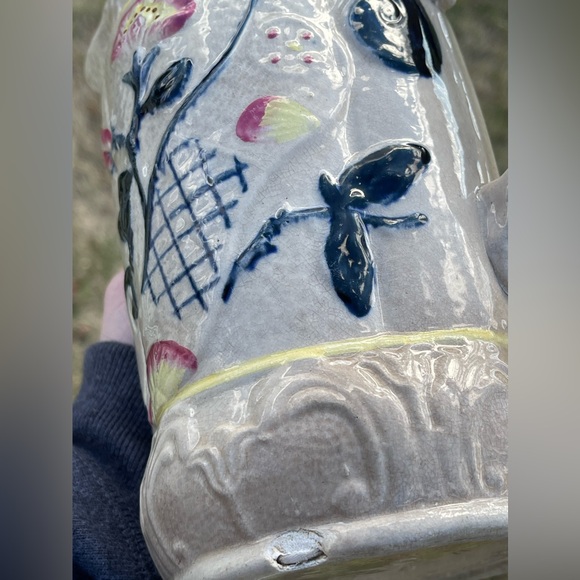 Rare 1880s Antique Victorian English Majolica Pitcher Cream w Lovely Flowers 🌺 - Picture 12 of 17